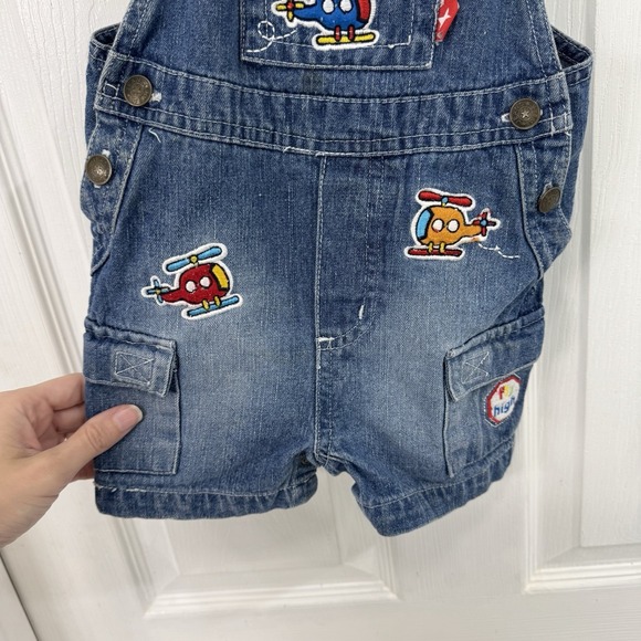 Vintage Jeans Wear Denim Childrens Overalls w Embroidered Helicopters 12 Months - Picture 3 of 10